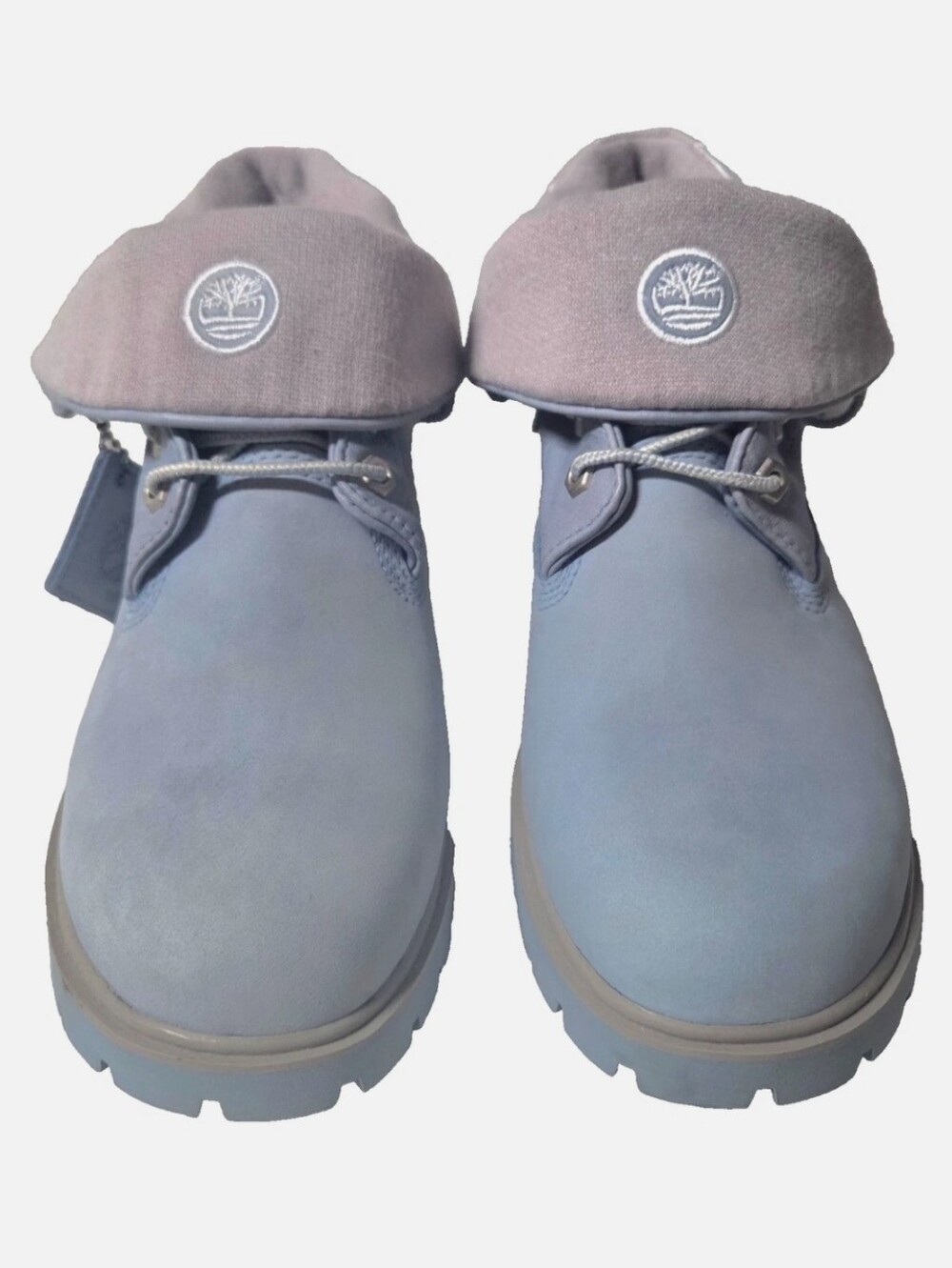 Rare Y2K Timberland Womens 8.5 Roll Top Cornflower Blue 8.5 Leather Boots 89361 - Picture 3 of 9